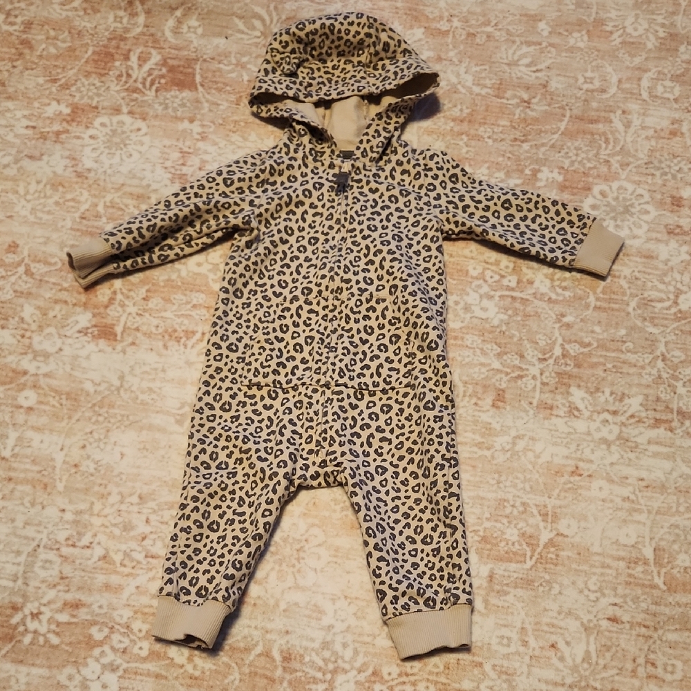 Hooded Leopard Print Baby One Piece
